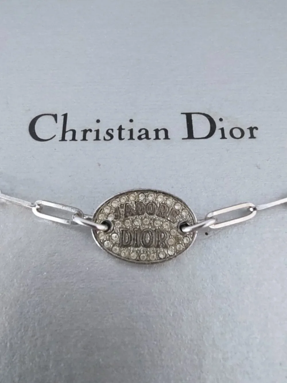 Dior Y2K vintage paperclip bracelet J'Adore Dior pave medallion adjustable w/COA